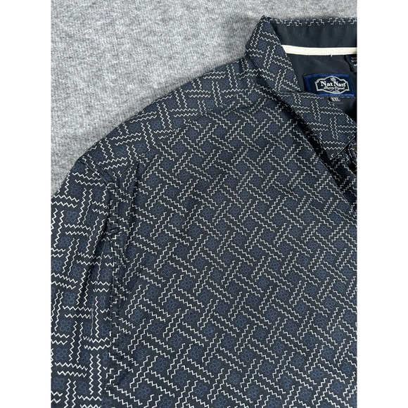 Nat Nast Other - Nat Nast Mens XXL Button Down Shirt Blue Geometric‎ Silk Cotton Short Sleeve New